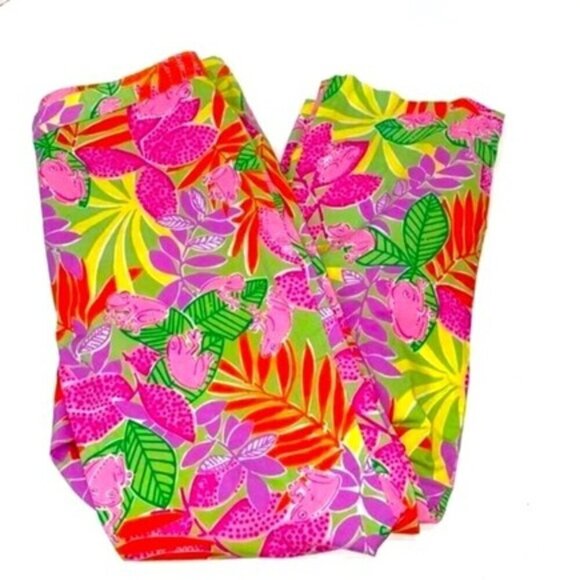 Lilly Pulitzer Pants Bottoms Up Tree Frog Pink Tropical Leaf High-Rise Capri 8 - Picture 11 of 11